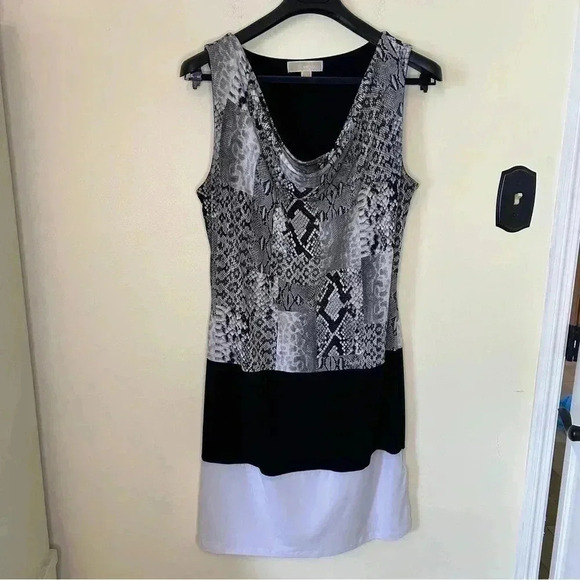 Michael Kors Snake Print Color Block Drape Neck Dress - Picture 1 of 6